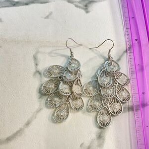 Silvertone  Teardrop Filigree Chandelier Earrings - Women Jewelry